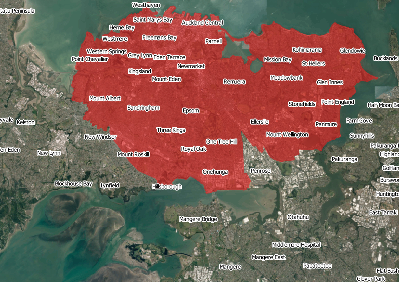 Map of Auckland as it might be at 11,000 people per square kilometre