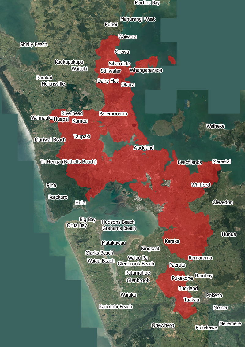 Map of Auckland as it might be at 1150 people per square kilometre