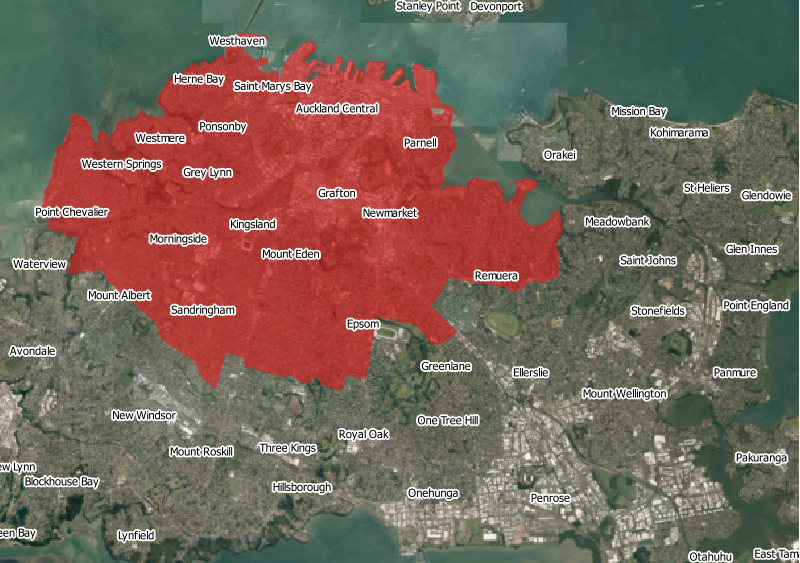 Map of Auckland as it might be at 27,000 people per square kilometre