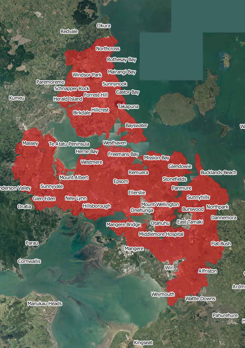 Map of Auckland as it might be at 2,900 people per square kilometre