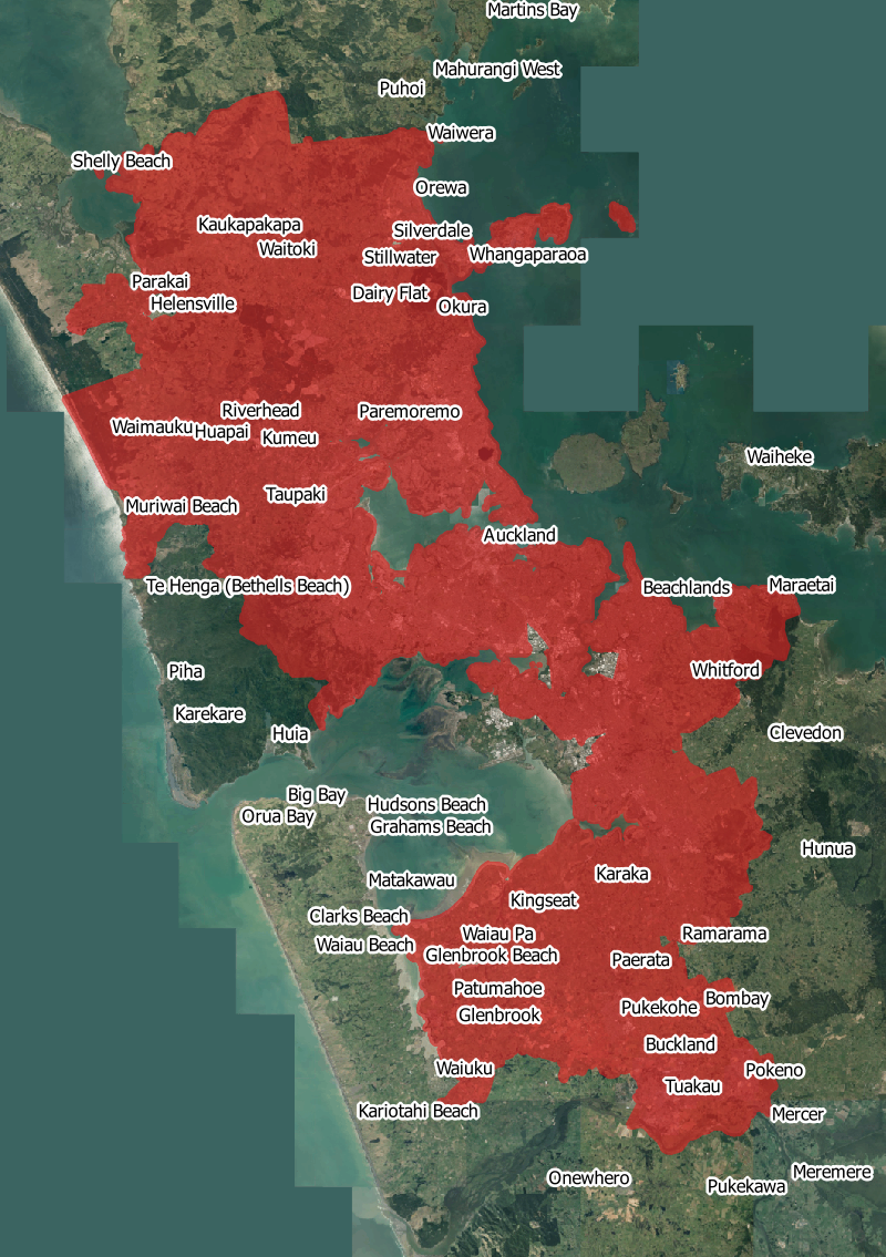 Map of Auckland as it might be at 650 people per square kilometre