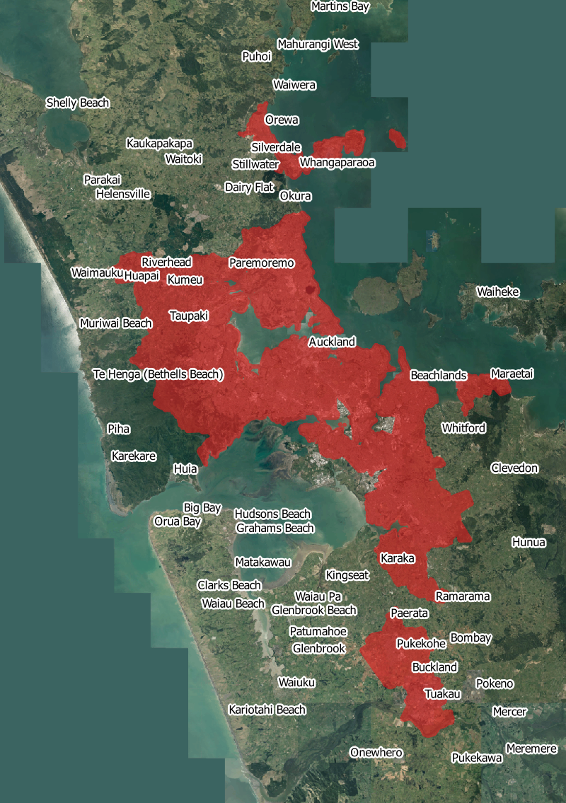 Map of Auckland as it might be at 1400 people per square kilometre