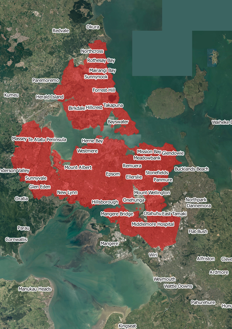 Map of Auckland as it might be at 3,800 people per square kilometre